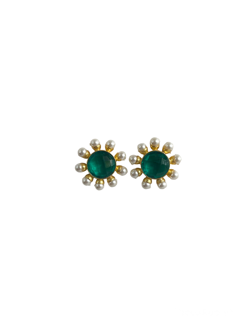 baroque pearl & emerald round studs