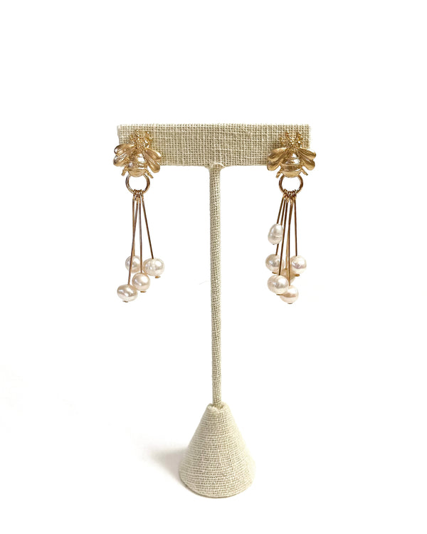 gold bees & pearly dangle