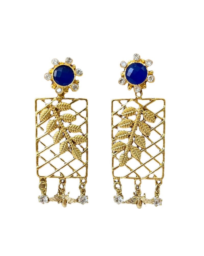 blue gem & gold vine pearly bee drops