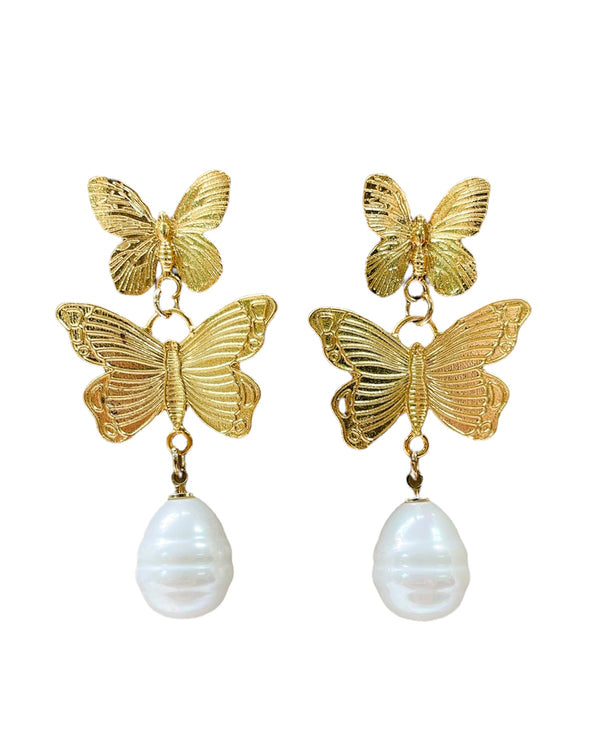 gold butterfly pearly drops