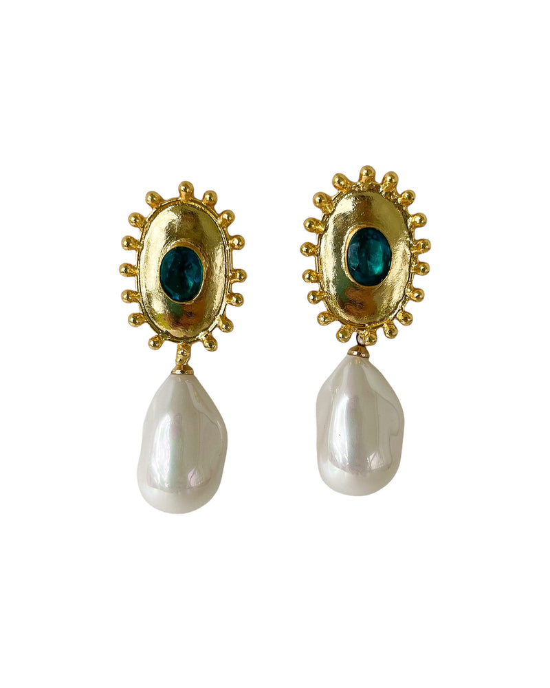 teal & gold baroque pearl drops