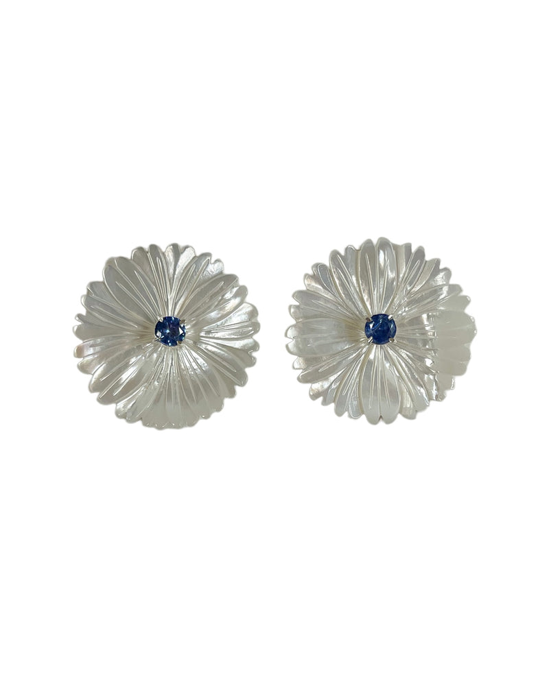 mother of pearl flower & london blue stud