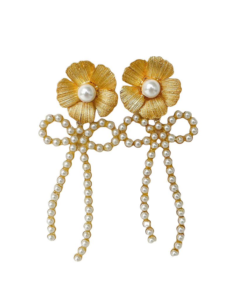 pearly gold flower & pearly bow drops