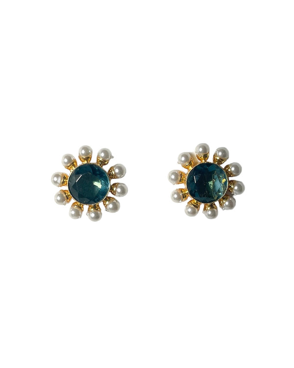 baroque pearl & london blue round studs